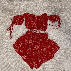 Red shorts and crop top set